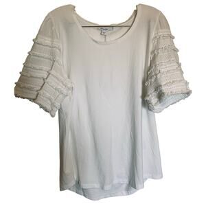 Chicos size 2 white short sleeve top with textured sleeves NEW